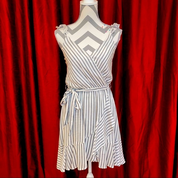 SOLD Navy Striped Ruffle Dress - Picture 1 of 6